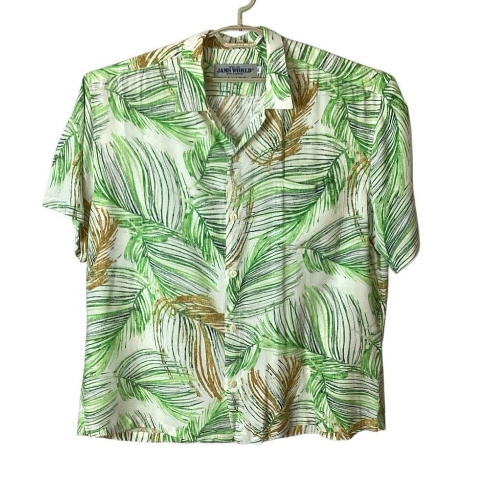 Vintage Jams World Made in Hawaii Palm Print Hawaiian Shirt XL Aloha